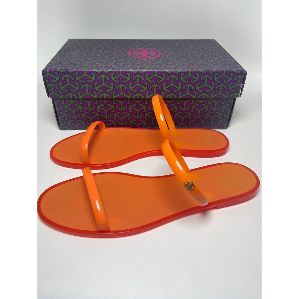 Tory Burch Jelly Slide Sandals Poppy Coral Double Strap Rubber Flat 11M